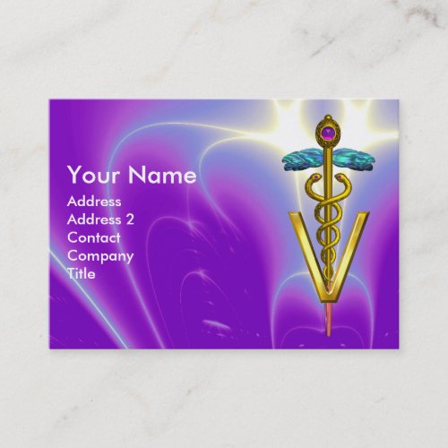 GOLDEN CADUCEUS VETERINARY SYMBOL  Purple Blue Business Card