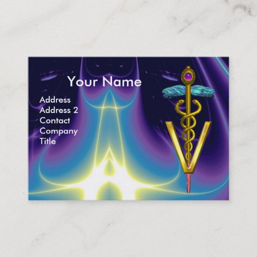 GOLDEN CADUCEUS VETERINARY SYMBOL  Purple Blue Business Card