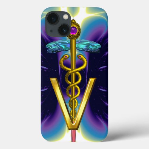 GOLDEN CADUCEUS VETERINARY SYMBOL  Purple Blue iPhone 13 Case