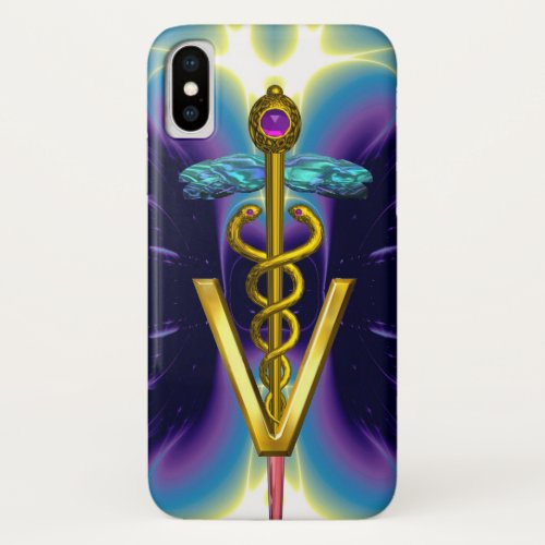 GOLDEN CADUCEUS VETERINARY SYMBOL  Purple Blue iPhone XS Case