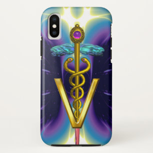 GOLDEN CADUCEUS VETERINARY SYMBOL / Purple Blue iPhone XS Case