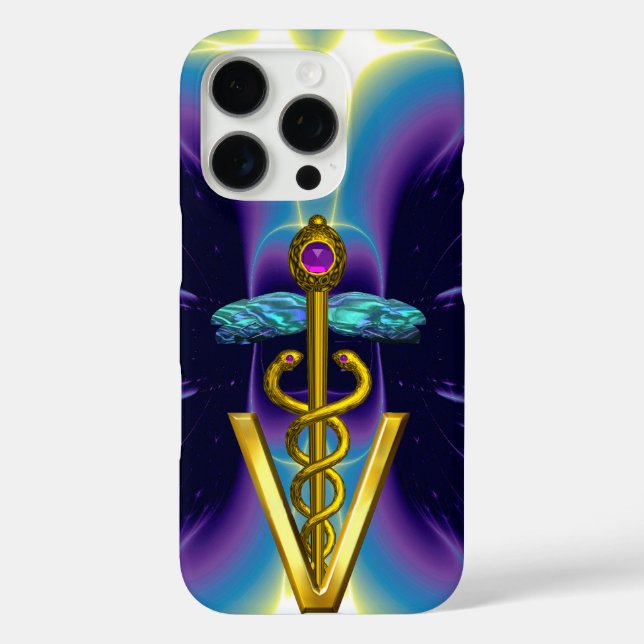 GOLDEN CADUCEUS VETERINARY SYMBOL / Purple Blue Case-Mate iPhone Case (Back)