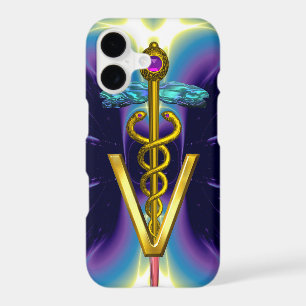GOLDEN CADUCEUS VETERINARY SYMBOL / Purple Blue iPhone 17 Case