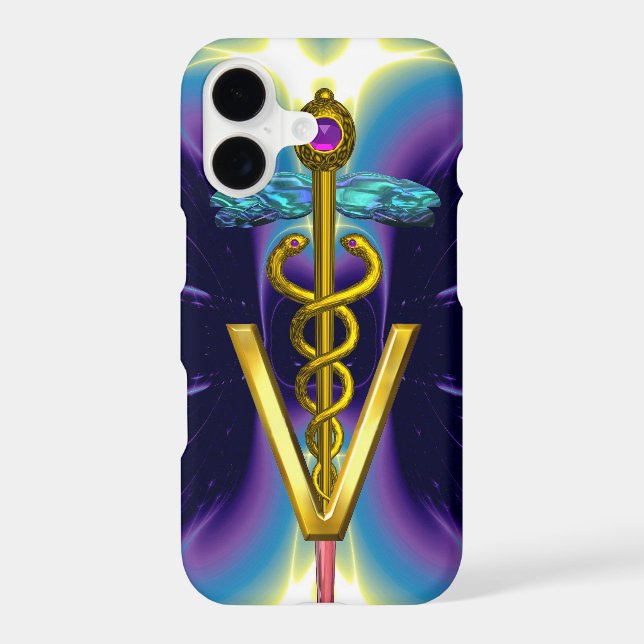 GOLDEN CADUCEUS VETERINARY SYMBOL / Purple Blue Case-Mate iPhone Case (Back)
