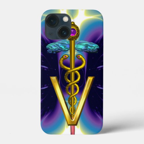 GOLDEN CADUCEUS VETERINARY SYMBOL  Purple Blue iPhone 13 Mini Case