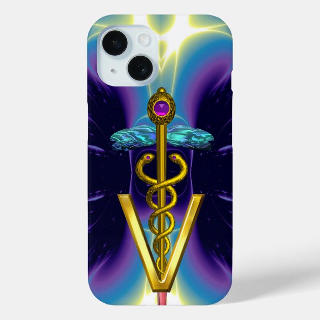 GOLDEN CADUCEUS VETERINARY SYMBOL / Purple Blue Case-Mate iPhone Case (Back)