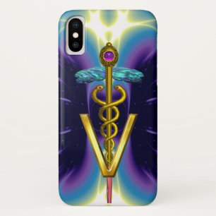GOLDEN CADUCEUS VETERINARY SYMBOL / Purple Blue iPhone X Case