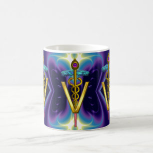 GOLDEN CADUCEUS VETERINARY SYMBOL / Purple Blue Coffee Mug