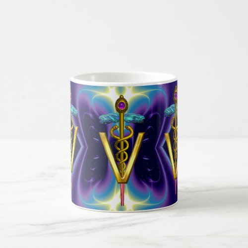 GOLDEN CADUCEUS VETERINARY SYMBOL  Purple Blue Coffee Mug