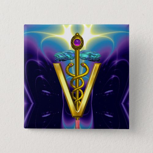 GOLDEN CADUCEUS VETERINARY SYMBOL  Purple Blue Pinback Button