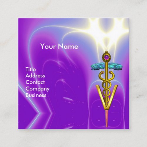 GOLDEN CADUCEUS VETERINARY SYMBOL Purple Blue Vet Square Business Card