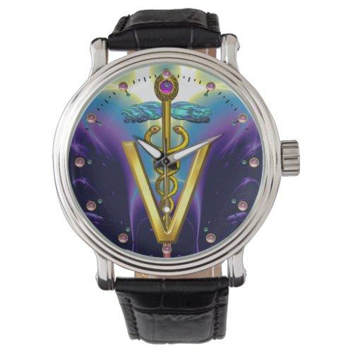 GOLDEN CADUCEUS VETERINARY SYMBOL  Purple Blue Watch