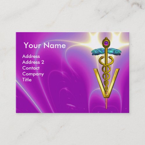 GOLDEN CADUCEUS VETERINARY SYMBOL  Purple Fuchsia Business Card