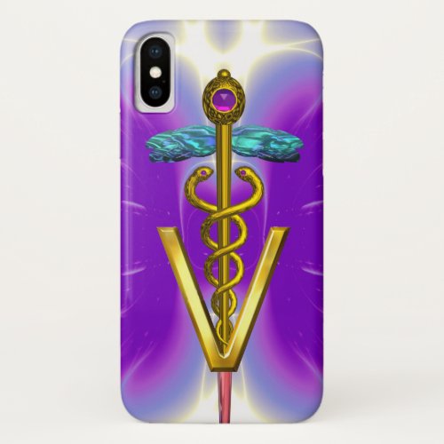 GOLDEN CADUCEUS VETERINARY SYMBOL  Purple Fuchsia iPhone X Case