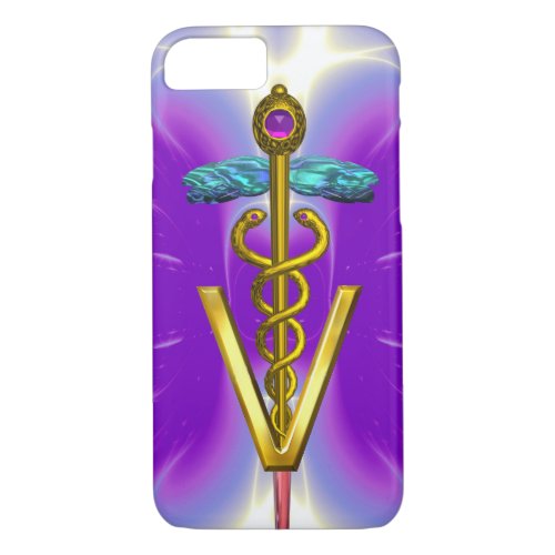 GOLDEN CADUCEUS VETERINARY SYMBOL  Purple Fuchsia iPhone 87 Case