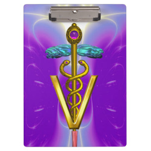 GOLDEN CADUCEUS VETERINARY SYMBOL / Purple Fuchsia Clipboard