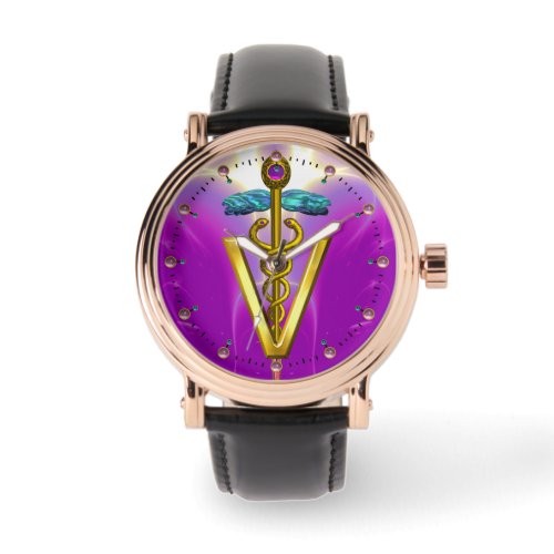 GOLDEN CADUCEUS VETERINARY SYMBOL  Purple Fuchsia Watch