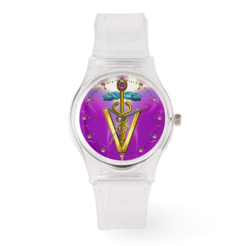 GOLDEN CADUCEUS VETERINARY SYMBOL  Purple Fuchsia Watch