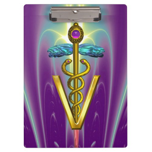 GOLDEN CADUCEUS VETERINARY SYMBOL  Purple Green Clipboard