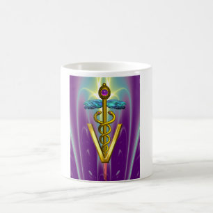 GOLDEN CADUCEUS VETERINARY SYMBOL / Purple Green Coffee Mug