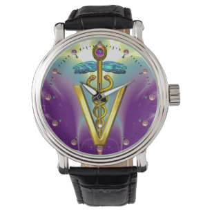 GOLDEN CADUCEUS VETERINARY SYMBOL / Purple Green Watch
