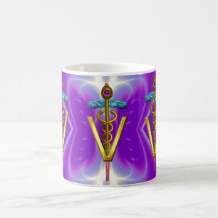 GOLDEN CADUCEUS VETERINARY SYMBOL Purple Teal Blue Coffee Mug