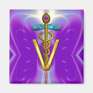 GOLDEN CADUCEUS VETERINARY SYMBOL Purple Teal Blue Magnet