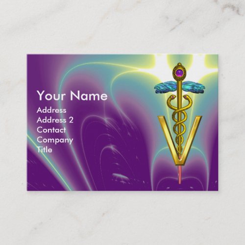 GOLDEN CADUCEUS VETERINARY SYMBOL  Purple Teal Business Card