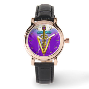 GOLDEN CADUCEUS VETERINARY SYMBOL / Purple Watch