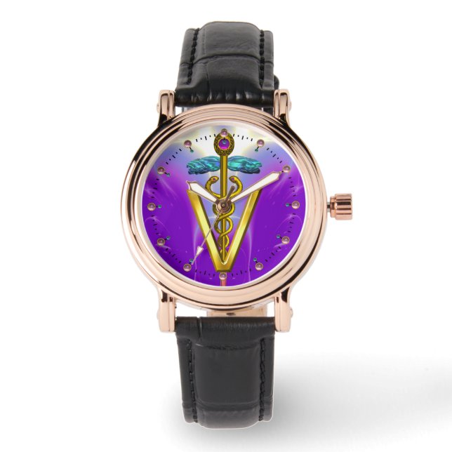 GOLDEN CADUCEUS VETERINARY SYMBOL / Purple Watch (Front)