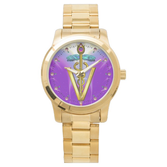 GOLDEN CADUCEUS VETERINARY SYMBOL / Purple Watch (Front)