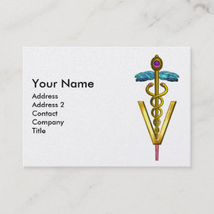 GOLDEN CADUCEUS VETERINARY SYMBOL Purple White Business Card