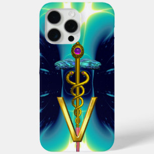 GOLDEN CADUCEUS VETERINARY SYMBOL / Teal Blue iPhone 15 Pro Max Case