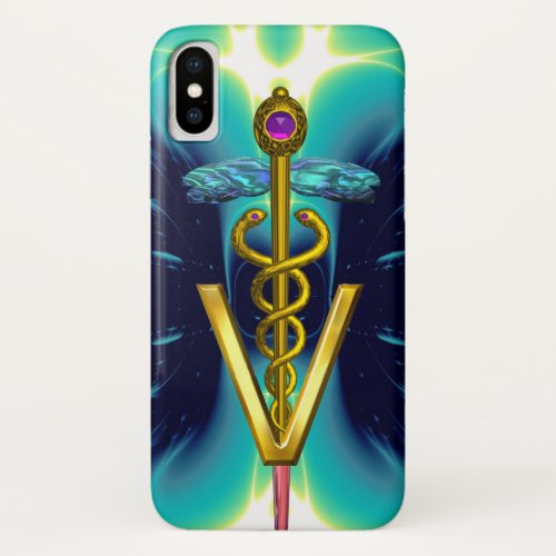 GOLDEN CADUCEUS VETERINARY SYMBOL  Teal Blue iPhone X Case