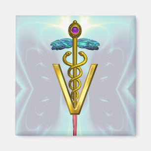 GOLDEN CADUCEUS VETERINARY SYMBOL Teal Blue Magnet