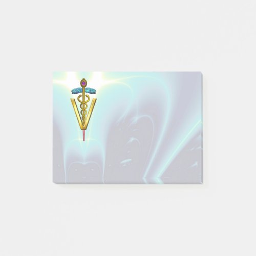 GOLDEN CADUCEUS VETERINARY SYMBOL  Teal Blue Post_it Notes