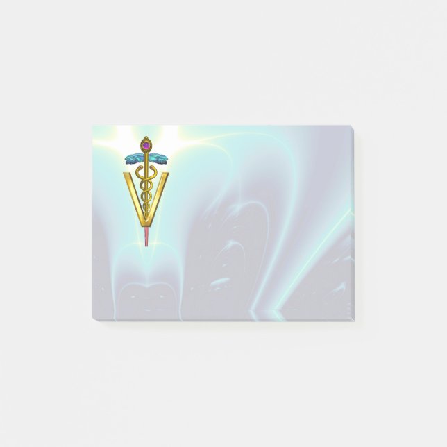 GOLDEN CADUCEUS VETERINARY SYMBOL / Teal Blue Post-it Notes (Front)