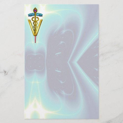 GOLDEN CADUCEUS VETERINARY SYMBOL  Teal Blue Stationery