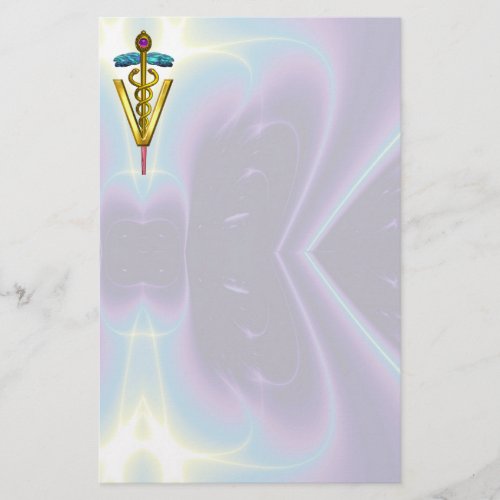 GOLDEN CADUCEUS VETERINARY SYMBOL  Teal Purple Stationery