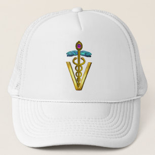GOLDEN CADUCEUS VETERINARY SYMBOL TRUCKER HAT