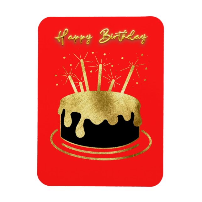 Golden Cake Happy Birthday Flexible Magnet (Vertical)