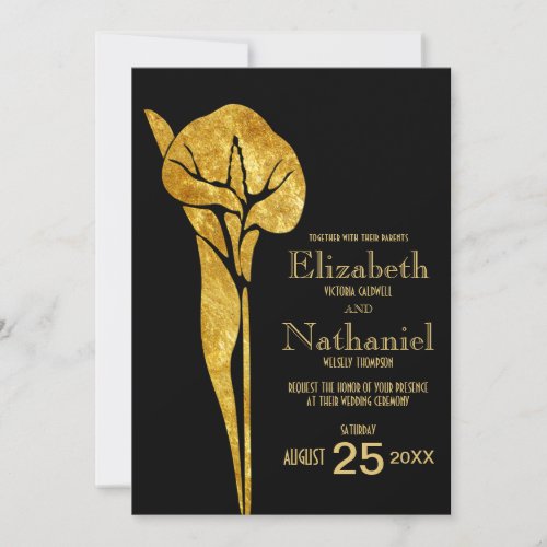 Golden Calla Lily 1920 Art Deco Wedding Invitation