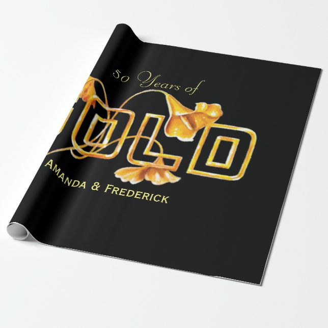 Golden Calla Lily 50th Wedding Anniversary Custom Wrapping Paper (Unrolled)