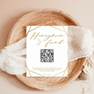 Golden Calligraphy Honeymoon Fund QR Code Wedding Pedestal Sign