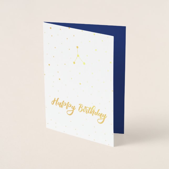 Golden Cancer Constellation Happy Birthday Foil Card (Front)