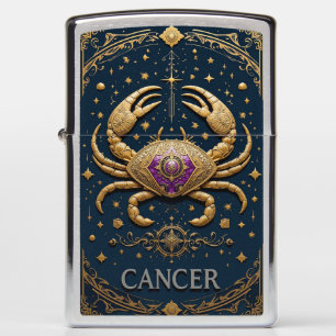 Golden Cancer Zodiac Symbol on Dark Background Zippo Lighter