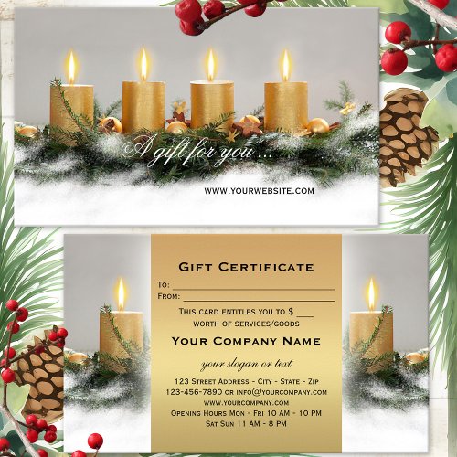 Golden Candles Christmas Gift Certificate Template