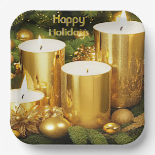 Golden Candles Christmas Holiday Paper Plate