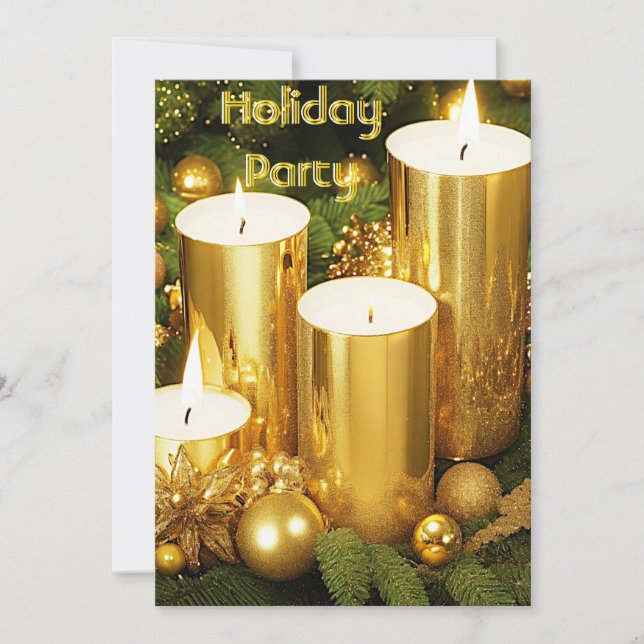 Golden Candles Christmas Holiday Party Invitation (Front)