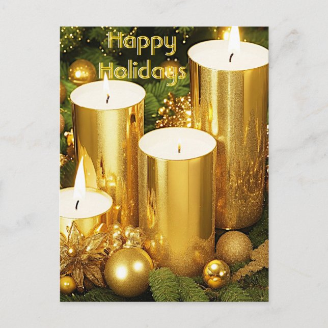 Golden Candles Christmas Holiday Postcard (Front)
